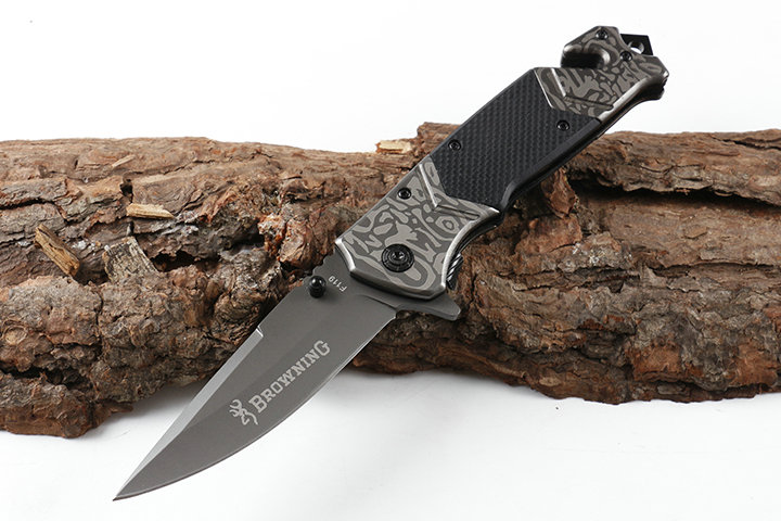 Browning F119 fast opening 5CR13MOV folding knife with grey Titanium handle UD605213 